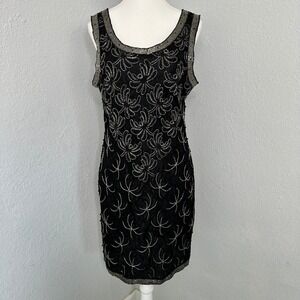 Vintage Rare Scala Black Beaded Sleeveless Flapper Dress Womens XL